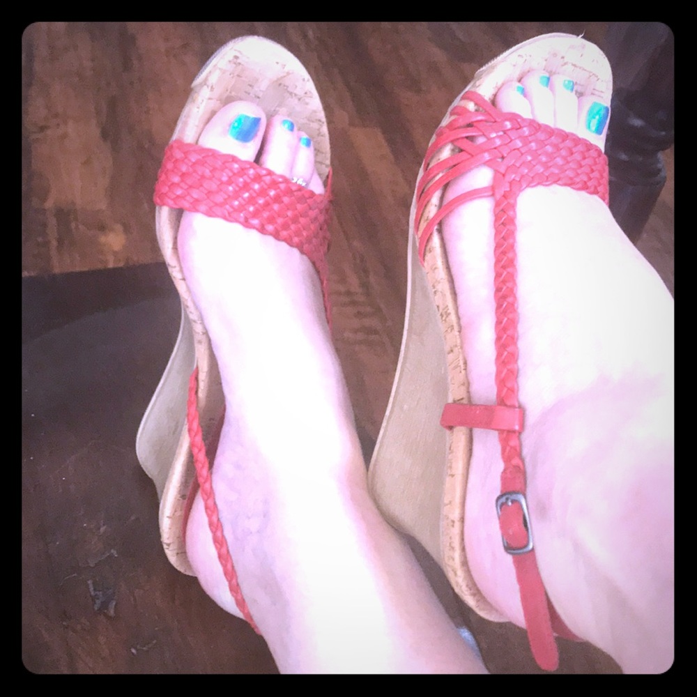 Red Leather Slide Sandals size 9
